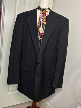 Macy’s Christopher Hayes Men’s Size 44L Vintage 100% Wool 2-Button Blazer Blk